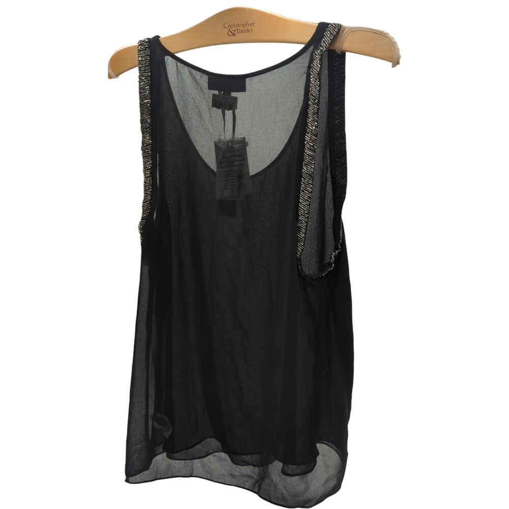 Jeans By Buffalo M NWT Black Sheer Tank Top, Gold Bead Trim